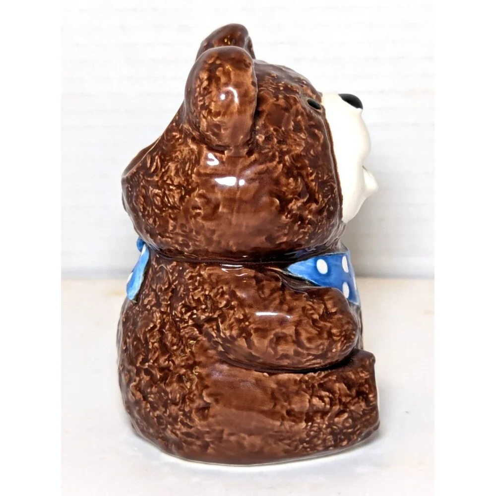 Otagiri Bear Creamer Vintage 1983 Japan Ceramic Brown Blue Polka Dot Bandana 5x3